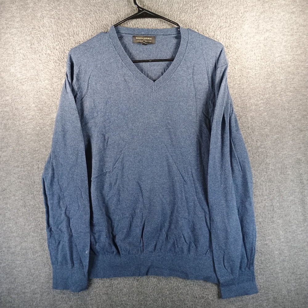 Banana Republic Luxe Sweater Collection Women L Dusty Blue V Neck Heather Soft